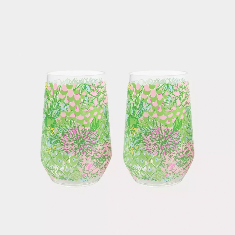 Lilly Pulitzer "Acrylic Wine Glass Set of Four in Lime Feeling Good” NWT - Picture 5 of 8